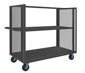 Durham 2SPT-EX3060-1A-2K-6PU-95 2 Sided Mesh Truck with 6" x 2" Polyurethane casters, (2) rigid, (2) swivel, 2 shelves with top and tubular push handle, gray