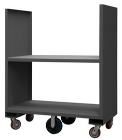 Durham 2SPT12G244825/8PU95 2 Sided Solid Stock Truck with 8" x 2" Polyurethane casters, (2) rigid and (4) swivel, 2 shelves, lips down and tubular push handle, gray