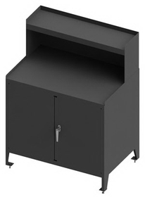 Durham 3000RSLF-95 Stationary Workstation with riser, 1 shelf, 2 doors and leveling feet, gray