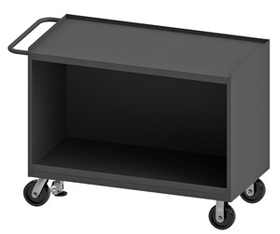 Durham 3410-FL-95 Mobile Bench Cabinet with 5" x 1-1/4" Polyurethane casters, (2) rigid and (2) swivel, no doors, steel top surface and floor lock with tubular push handle, gray