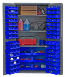 Durham 3501-BDLP-102-3S-5295 Heavy Duty Cabinet, lockable, 3 adjustable shelves, 102 blue Hook-On-Bins, flush door style, gray