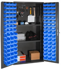 Durham 3501-DLP-PB-96-2S-5295 36 Wide 5-S Storage Cabinet with Steel Pegboard, 96 Bins and 2 Adjustable Shelves