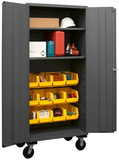 Durham 3501M-BLP-12-2S-95 Mobile Cabinet with Hook-On Bins and Shelves