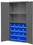 Durham 3602-BLP-14-2S-5295 Heavy Duty Cabinet, lockable, 2 adjustable shelves, 14 blue Hook-On-Bins, flush door style, gray