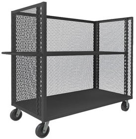 Durham 3ST-EX2436-1AS-95 3 Sided Mesh Truck with 6" x 2" Phenolic casters, (2) rigid and (2) swivel, 2 shelves, (1) adjustable and tubular push handle
