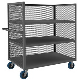 Durham 3ST-EX2448-3-6PU-95 3 Sided Mesh Truck with 6" x 2" Polyurethane casters, (2) rigid and (2) swivel, 3 shelves and tubular push handle