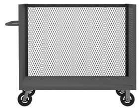 Durham 3ST-EX244843-6MR-95 3 Sided Mesh Truck with 6" x 2" Mold-On-Rubber casters, (2) rigid and (2) swivel, 1 shelf and tubular push handle