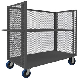 Durham 3ST-EX2460-1AS-6PU-95 3 Sided Mesh Truck with 6" x 2" Polyurethane casters, (2) rigid and (2) swivel, 2 shelves, (1) adjustable and tubular push handle
