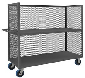 Durham 3ST-EX2460-2-6PU-95 3 Sided Mesh Truck with 6" x 2" Polyurethane casters, (2) rigid and (2) swivel, (2) fixed shelves and tubular push handle