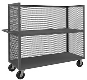 Durham 3ST-EX3048-2-95 3 Sided Mesh Truck with 6" x 2" Phenolic casters, (2) rigid and (2) swivel, 2 shelves and tubular push handle