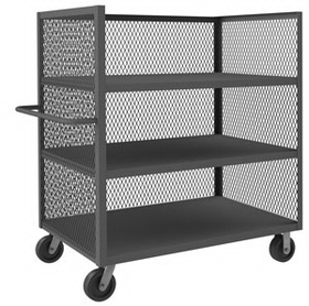Durham 3ST-EX3048-3-95 3 Sided Mesh Truck with 6" x 2" Phenolic casters, (2) rigid and (2) swivel, 3 shelves and tubular push handle