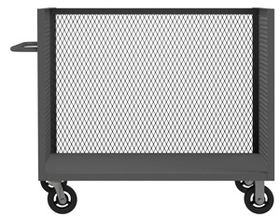 Durham 3ST-EX304845-8MR-95 3 Sided Mesh Truck with 8" x 2" Mold-On-Rubber casters, (2) rigid and (2) swivel, 1 shelf and tubular push handle