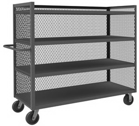 Durham 3ST-EX3072-4-95 3 Sided Mesh Truck with 6" x 2" Phenolic casters, (2) rigid and (2) swivel, 4 shelves and tubular push handle