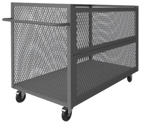 Durham 3STDG-EX3060-5PO-95 3 Sided Mesh Truck with 5" x 1-1/4" Polyolefin casters, (2) rigid and (2) swivel with side brakes, 1 shelf, tubular push handle and drop gate