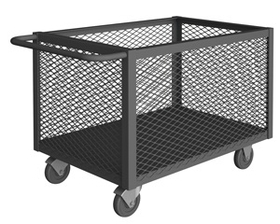 Durham 4ST-EX-1836-5PO-95 4 Sided Mesh Box Truck with 5" x 1-1/4" Polyolefin casters, (2) rigid and (2) swivel with side brakes, 1 shelf and tubular push handle, gray