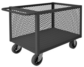 Durham 4ST-EX-306033-6MR-95 4 Sided Mesh Box Truck with 6" x 2" Mold-On-Rubber casters, (2) rigid and (2) swivel, 1 shelf and tubular push handle, gray
