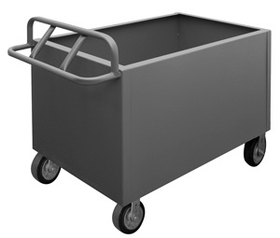 Durham 4STE-SM-3048-6MR-95 4 Sided Solid Box Truck with 6" x 2" Mold-On-Rubber casters, (2) rigid and (2) swivel, 1 shelf and ergonomic tubular push handle, gray