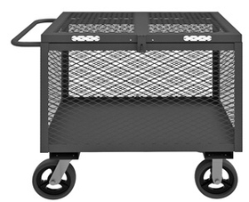 Durham 4STHC-EX-2436-6MR-95 4 Sided Mesh Box Truck with 6" x 2" Mold-On-Rubber casters, (2) rigid and (2) swivel, pad-lockable, hinged cover and tubular push handle