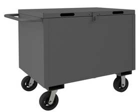 Durham 4STHC-SM-2436-6MR-95 4 Sided Solid Box Truck with 6" x 2" Mold-On-Rubber casters, (2) rigid and (2) swivel, pad-lockable, hinged cover and tubular push handle