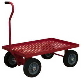 Durham 5WTP-2436-LU-10PN-17T 5th Wheel Truck with 10" x 3-1/2" Pneumatic wheels, (4) rigid, 1 perforated deck, 1-1/2" lips up and tubular push handle, red