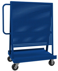 Durham AF-243652-PBS60-5PH-65T A-Frame Truck with 5" x 2" Phenolic casters, (2) rigid, (2) swivel, peg board square holes panels on both sides with 60 tool holder set and tubular handle, blue