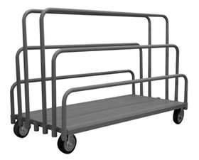 Durham APT-2460-6MR-95 Adjustable Panel Moving Truck with 6" x 2" Mold-on rubber casters, (2) rigid and (2) swivel, and (6) tubular removable dividers, gray
