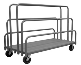 Durham APT-3672-95 Adjustable Panel Moving Truck with 6" x 2" Phenolic casters, (2) rigid and (2) swivel, and (6) tubular removable dividers, gray