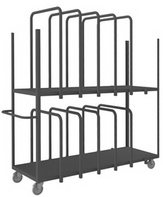 Durham APT10V-2472-2-5PU-95 Adjustable Panel Moving Truck with 5" x 1-1/4" Polyurethane casters, (2) rigid and (2) swivel with side breaks, (5) tubular removable dividers on both levels