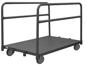 Durham APT2SH30365PU95 Platform Truck with 5" X 1-1/4" Polyurethane casters, (2) rigid and (2) swivel, lips down with 2 removable, tubular offset push handles, gray