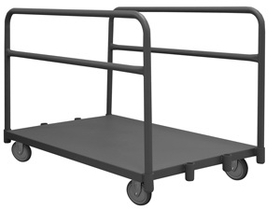 Durham APT2SH36485PU95 Platform Truck with 5" X 1-1/4" Polyurethane casters, (2) rigid and (2) swivel, lips down and 2 removable, tubular offset push handles, gray