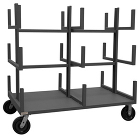 Durham BPT-3648-8PH-95 Bar or Pipe Moving Truck with 8" x 2" Phenolic casters, (2) rigid and (2) swivel with 3 levels with 6 cradles within each, gray