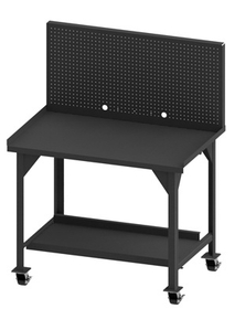 Durham DWBM-3048-BE-PB-95 Mobile Heavy Duty Workbench with (4) 3" x 1-13/16" Phenolic swivel casters and top lock brake, 2 shelves with back and end stops