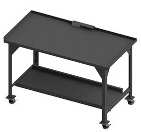 Durham DWBM-3072-BE-PS-95 Mobile Heavy Duty Workbench with (4) 3" x 1-13/16" Phenolic swivel casters and top lock brake, 2 shelves with back and end stops, lips up and power strip
