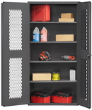 Durham EMDC-362472-4S-95 Ventilated Shelf Cabinet, lockable, 1 fixed shelf and 4 adjustable shelves, punched diamond pattern on both doors for visibility, flush door style, gray