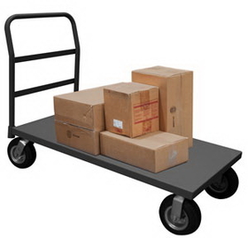 Durham EPT18368PN95 Platform Truck with 8" Pneumatic casters, (2) rigid and (2) swivel, lips down with removable, offset push handle, gray