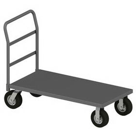 Durham EPT18488SPN95 Platform Truck with 8" Semi-pneumatic casters, (2) rigid and (2) swivel, lips down with removable tubular offset handle, gray