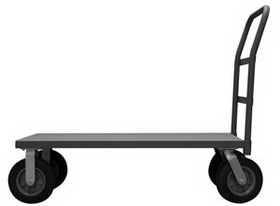 Durham EPT244810SPN95 Platform Truck with 10" Semi-Pneumatic casters, (2) rigid and (2) swivel, lips down with removable, tubular offset push handle, gray