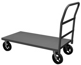 Durham EPT24488MR95 Extra Heavy Duty Platform Truck with 8" x 2" Mold-On Rubber casters, (2) rigid and (2) swivel, lips down with removable, tubular offset push handle, gray