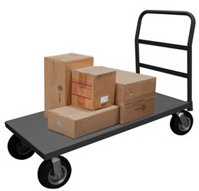 Durham EPT24488PN95 Platform Truck with 8" Pneumatic casters, (2) rigid and (2) swivel, lips down with removable, offset push handle, gray