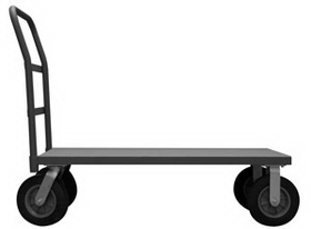 Durham EPT246010SPN95 Platform Truck with 10" Semi-Pneumatic casters, (2) rigid and (2) swivel, lips down with removable, tubular offset push handle, gray