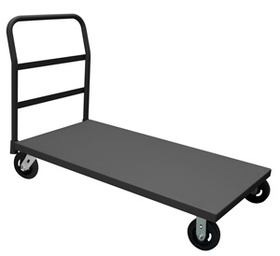 Durham EPT24606MR95 Platform Truck with 6" x 2" Mold-On-Rubber casters, (2) rigid and (2) swivel, lips down with removable, tubular offset push handle, gray