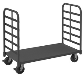 Durham EPT2RH24486PH95 2 Sided Platform Truck with 6" x 2" Phenolic casters, (2) rigid and (2) swivel with side brakes, lips down with 2 removable, tubular offset handles, gray