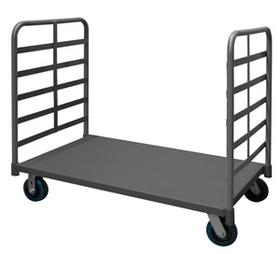 Durham EPT2RH30486PU95 2 Sided Platform Truck with 6" x 2" Polyurethane casters, (2) rigid and (2) swivel, lips down with 2 removable, tubular raised push handles, gray