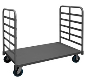Durham EPT2RH30606PU95 2 Sided Platform Truck with 6" x 2" Polyurethane casters, (2) rigid and (2) swivel, lips down with 2 removable, tubular raised push handles, gray