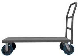 Durham EPT30488PU95 Platform Truck with 8" x 2" Polyurethane casters, (2) rigid and (2) swivel, lips down with removable, tubular offset push handle, gray