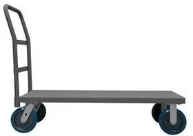 Durham EPT30608PU95 Platform Truck with 8" x 2" Polyurethane casters, (2) rigid and (2) swivel, lips down with removable, tubular offset push handle, gray