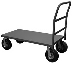 Durham EPT367210PN95 Platform Truck with 10" Pneumatic casters, (2) rigid and (2) swivel, lips down with removable, offset push handle, gray