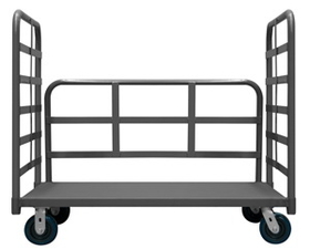 Durham EPT3RH24486PU95 3 Sided Platform Truck with 6" x 2" Polyurethane casters, (2) rigid and (2) swivel, lips down with 2 removable, tubular raised push handles, gray