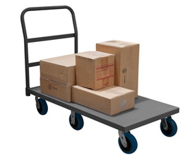Durham EPT6W24486PU95 Platform Truck with 6" x 2" Polyurethane casters, (2) rigid and (4) swivel, lips down with removable tubular push handle, gray