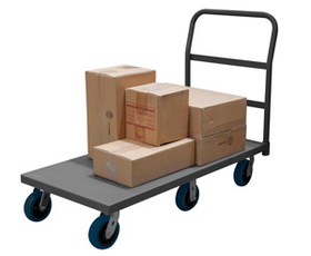 Durham EPT6W24606PU95 Platform Truck with 6" x 2" Polyurethane casters, (2) rigid and (4) swivel, lips down with removable tubular push handle, gray
